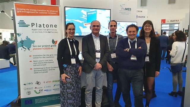 Platone team at Enlit Europe 2022: Kristin Petersen, B.A.U.M., Prof. Antonello Monti, RWTH, Ferdinando Bosco and Vincenzo Croce, ENG, Selene Liverani, E.DSO.